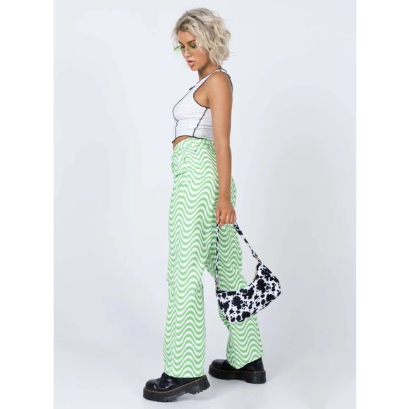 Ragged Jeans Brand Pants Lime Green & White Wavy Pattern Size 26 - Picture 3 of 12